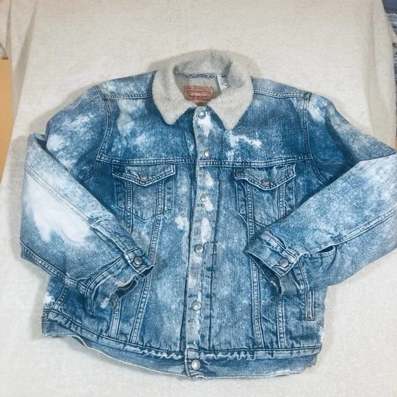 Levi's Denim Jacket Mens XL Blue Acid Wash Trucker Sherpa Fleece Lined 70520 - Picture 2 of 12